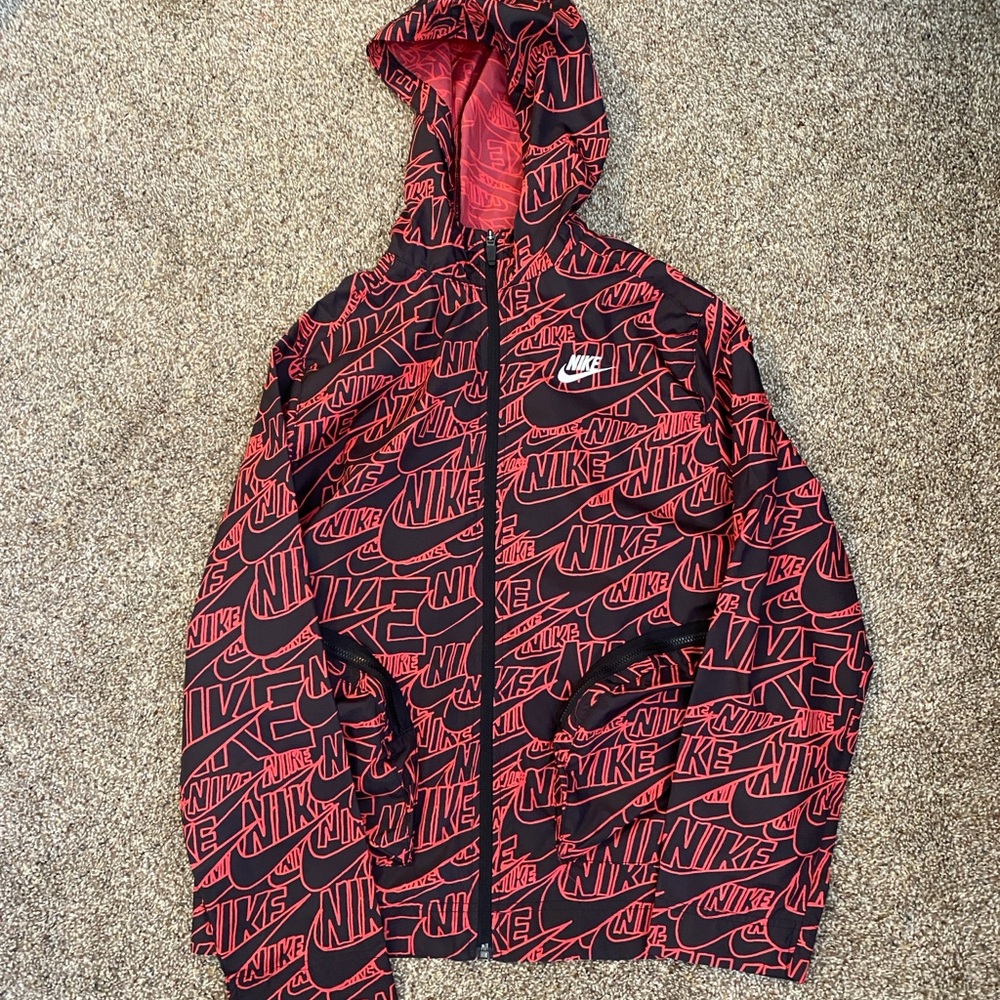 Nike Red and Black Logo Hoodie